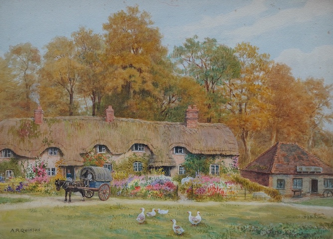 Alfred Robert Quinton (1853-1934), watercolour on card, ‘Swan Green, Lyndhurst, New Forest, Hampshire’, signed, 26 x 37cm, unframed. Condition - fair